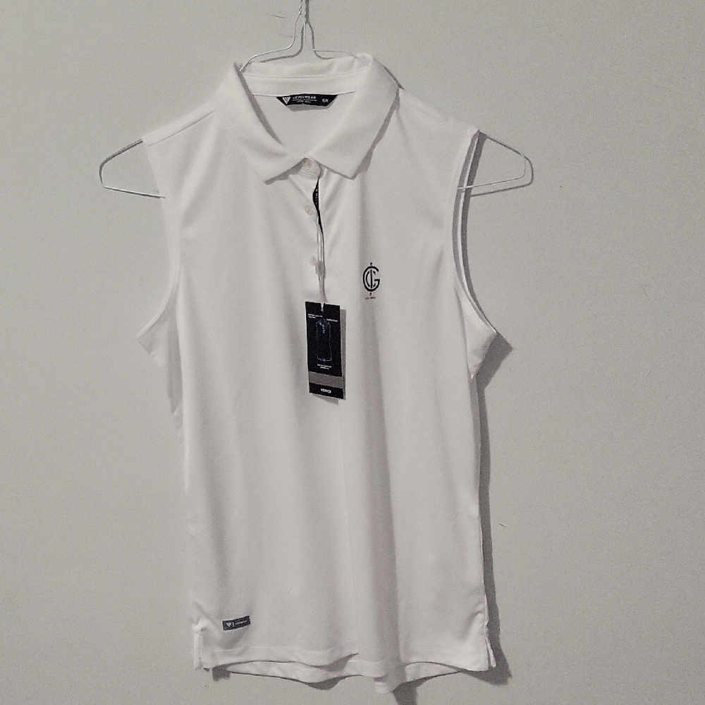 Women's White Sleeveless Polo Top